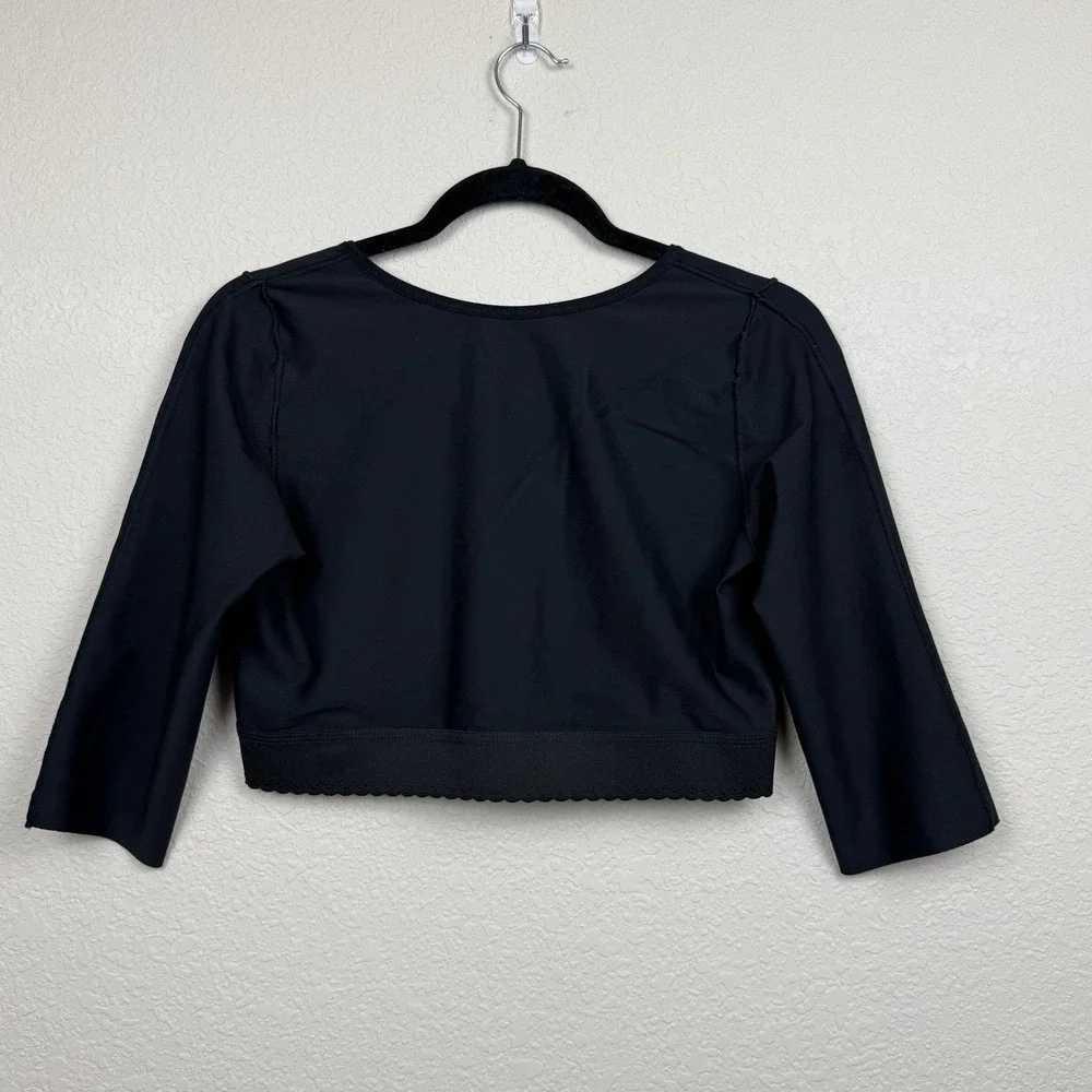 Marena Recovery XL Post Surgical Compression Bra Top Black 3/4 Sleeve Hook Front